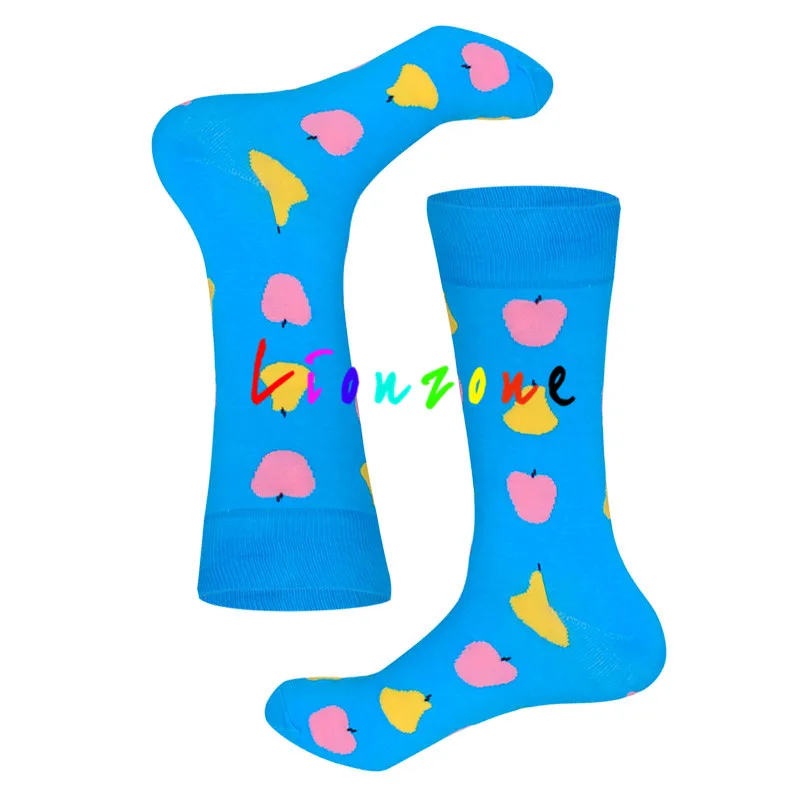 Lionzone Happy Socks женские носки больших размеров с фруктами и известными искусствами, дизайнерские носки хлопковые с забавным рисунком, уличная одежда, подарок для влюбленных - Цвет: Blue Fruits