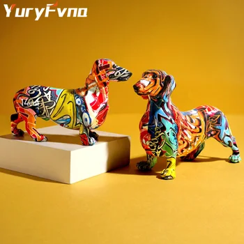 

YuryFvna Nordic Painting Graffiti Dachshund Sculpture Figurine Art Elephant Statue Creative Resin Crafts Home Decoration