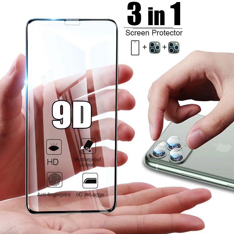 

9D Camera Protector and Tempered Glass For iPhone 11 Pro XS Max Screen Protector For iPhone XR X 8 7 Plus 6 6S Protective glass