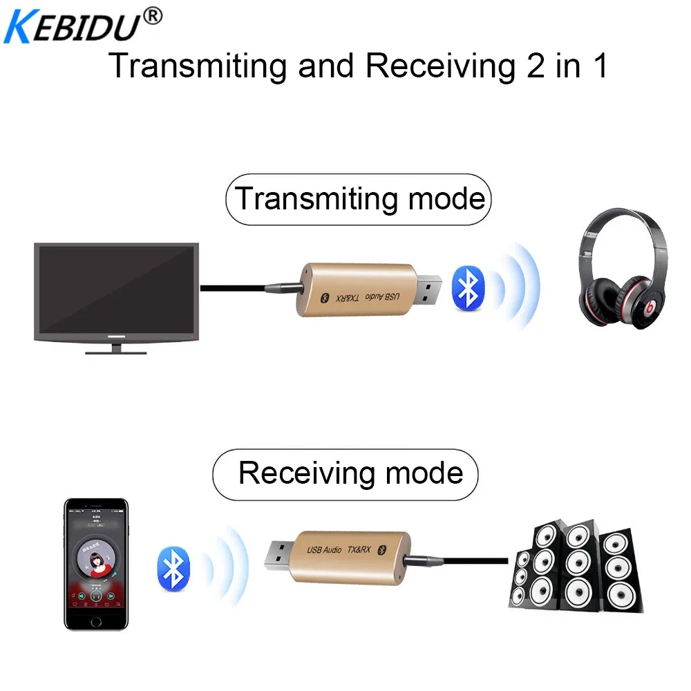 Kebidu беспроводной адаптер Bluetooth 5,0 аудио передатчик приемник мини стерео Bluetooth AUX RCA USB 3,5 мм разъем для ТВ ПК автомобильный комплект