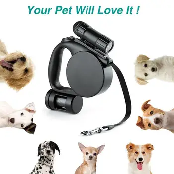 

Pet Dog Leash Puppy Cat Automatic Retractable Dog Leash Telescopic Traction Rope Belt With A LED Flashlight And Garbage Bags