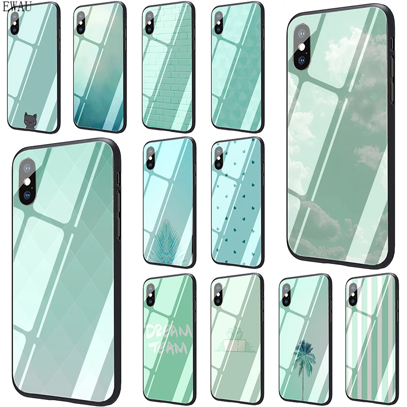 Чехол для телефона EWAU fresh mint green из закаленного стекла iphone 5 5s SE 2020 6 6s 7 8 plus X XR XS 11 Pro