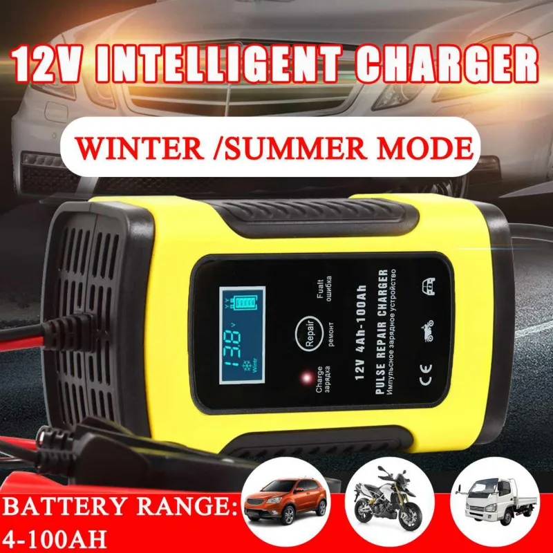 

Full Automatic Car Battery Charger 110V To 220V To 12V 6A LCD Smart Fast for Auto Motorcycle Lead-Acid Batteries Charging