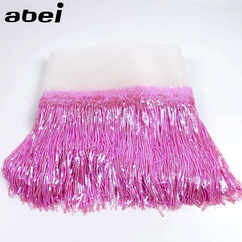 32cm 2yard Shining Mesh Fabric Lace Fringe Sequins Paillette Tassel Ribbon DIY Wedding Party Dance Dress Sewing Accessories