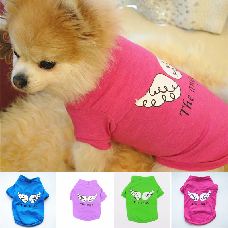 Ropa de mascotas para verano, moda clásica, suministros para mascotas, Camiseta cómoda bonito con estampado de algodón para perro, chaleco para gato, accesorios para perros y Ángel