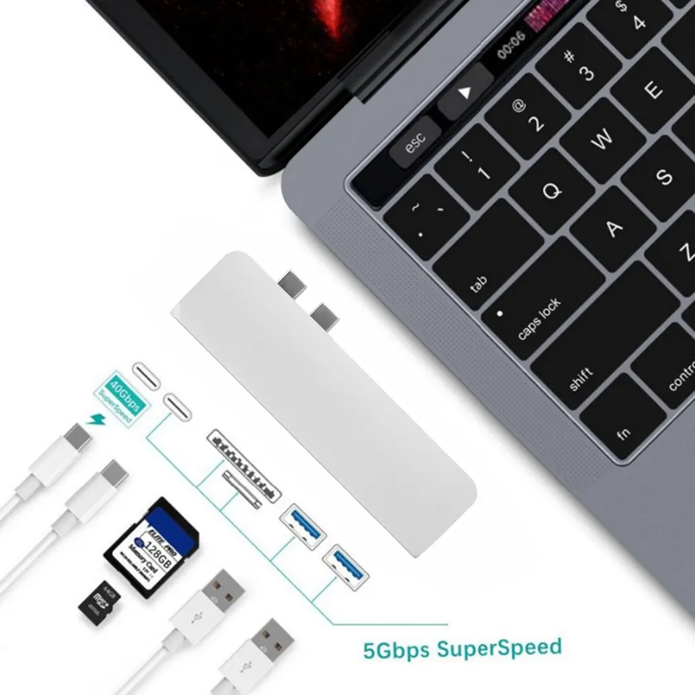 Портативный размер Многофункциональный usb-концентратор двойной тип-c многопортовый кардридер адаптер 4K HDMI подходит для MacBook Pro