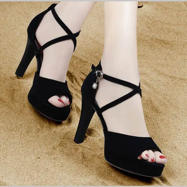 

Woman high Heels Party Ankle Strap Summer Sandal Galadiator Zapatos Mujer Chunky High Heels Ladies Pointed Toe Pumps Women Shoes