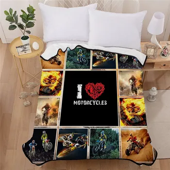 

3D Motorcycle Soft Coral Fleece Blanket on Bed Sofa For Kids Cartoon Throw Blanket Warm Bedspreads Bedding 150X200cm