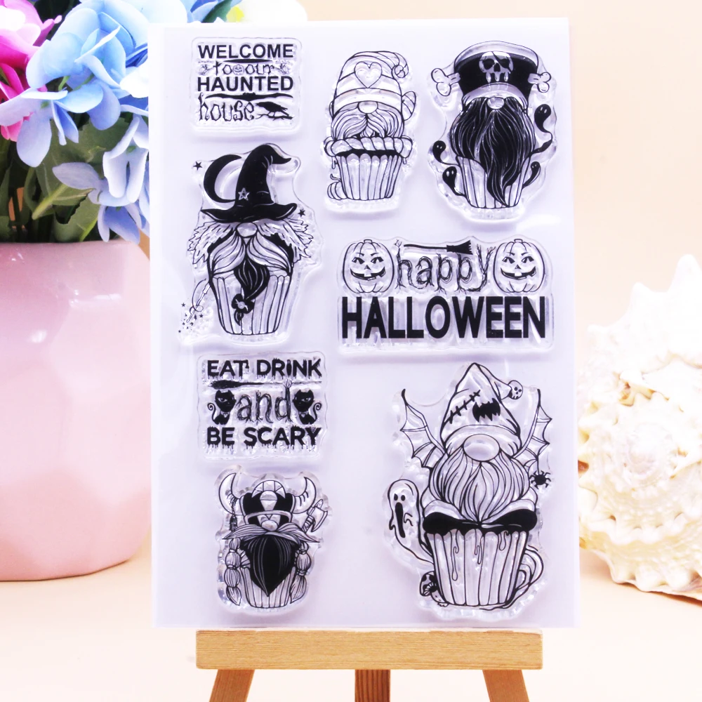 CLEAR STAMPS Happy Halloween Gnome Set Scrapbooking Handmade Card Album Paper Craft Rubber Transparent Silicone Stamp