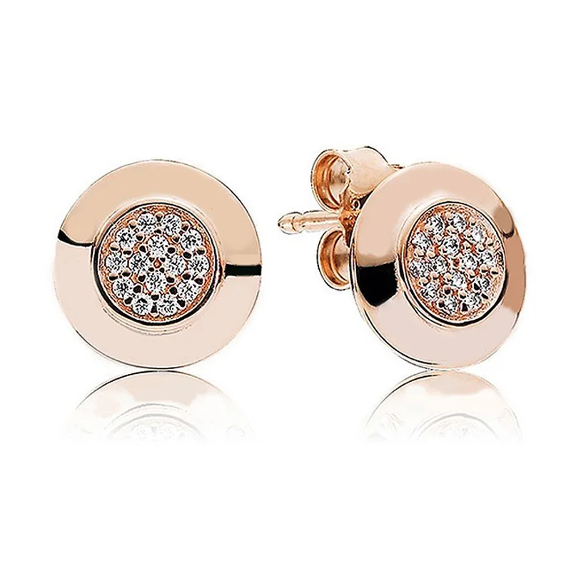 

Authentic 925 Sterling Silver Earring Rose PAN Signature WIth Crystal Stud Earring For Women Wedding Gift Fine Pandora Jewelry