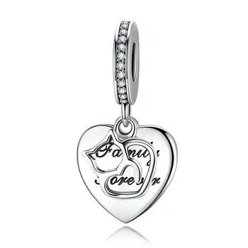 

Qikaola 100% 925 Sterling Silver Animal Love of Cat Heart Shape Pendant Charm fit Charm Bracelets Sterling Silver Jewelry 865