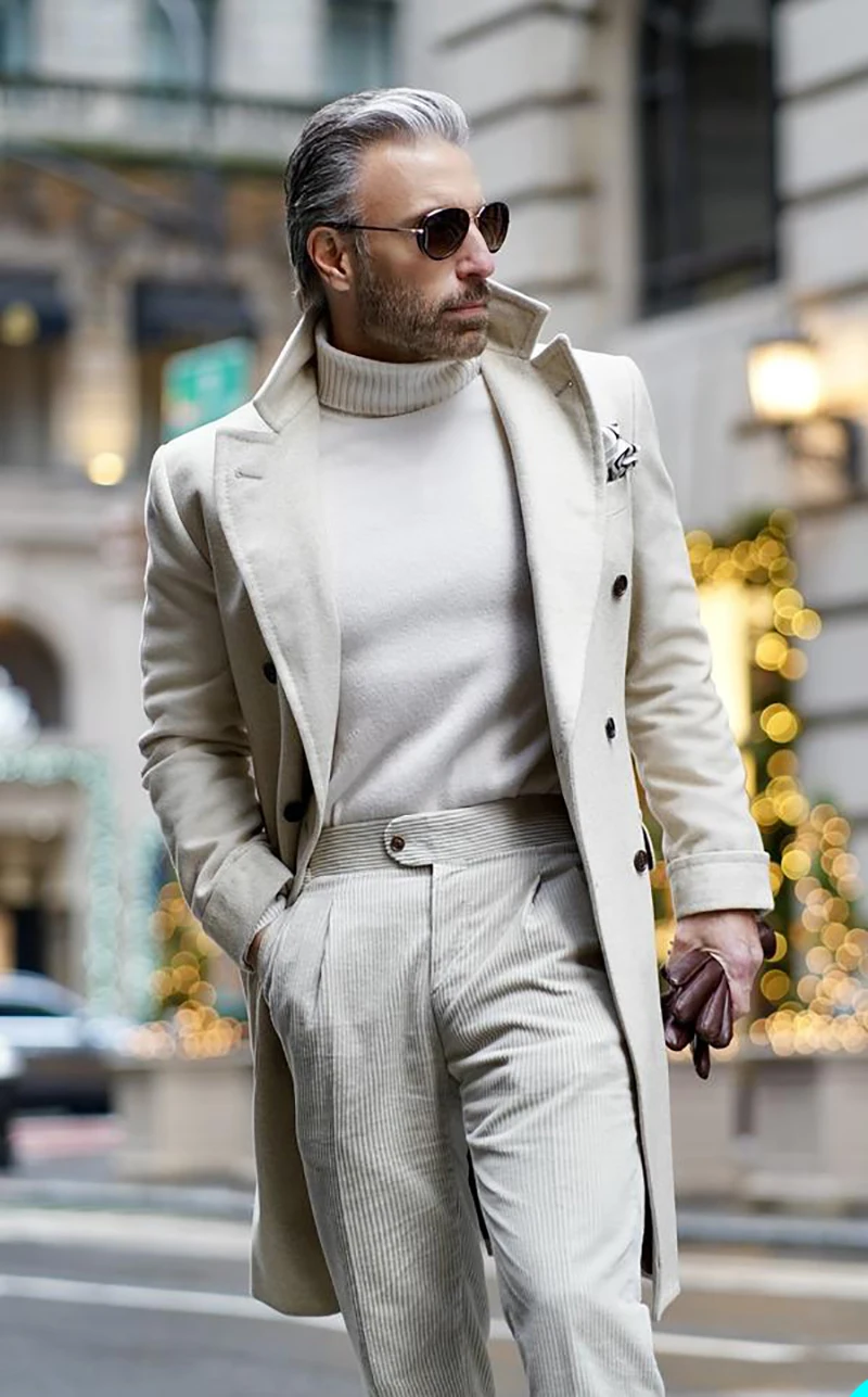 Autumn 2022 New Beige Overcoat Wool Men Long Coat Winter Groom Party Prom  Jacket Double Breasted Business For roupas masculinas|Suits| - AliExpress