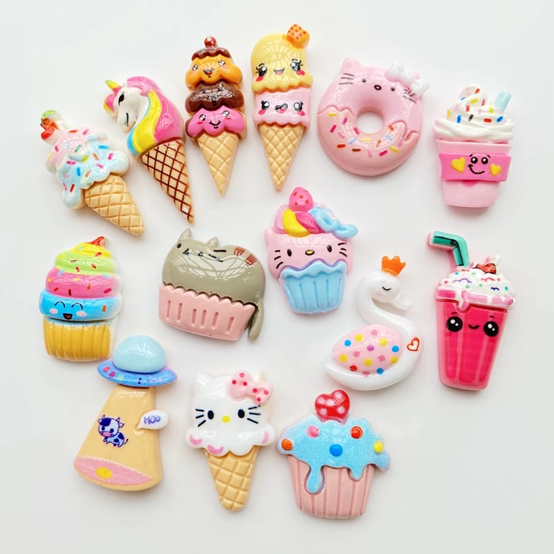 10/20pcs/Lot Kawaii Resin Cute Cartoon Lce Cream / Cake Flatback Cabochons For Hair Bow Centers DIY Scrapbooking Decor C19