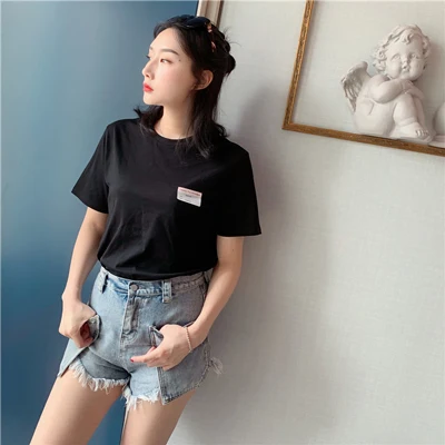 CK футболка Femme уличная Футболка женская Эстетическая одежда E Girl 90s белая Повседневная футболка Летняя женская одежда для футболок - Цвет: Черный