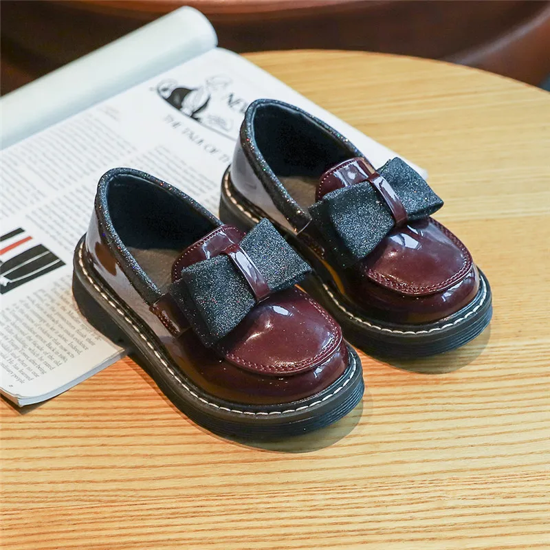 

Children Girls Leather Shoes Pure Color Kids Casual Shoes with Bow Slip-on for Student Fashion Elegant SZ190