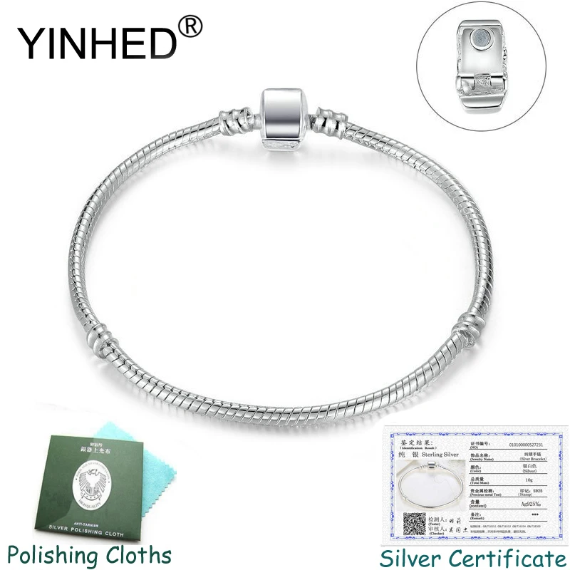 Отправить сертификат! YINHED оригинальный 925 твердый серебряный браслет с шармами