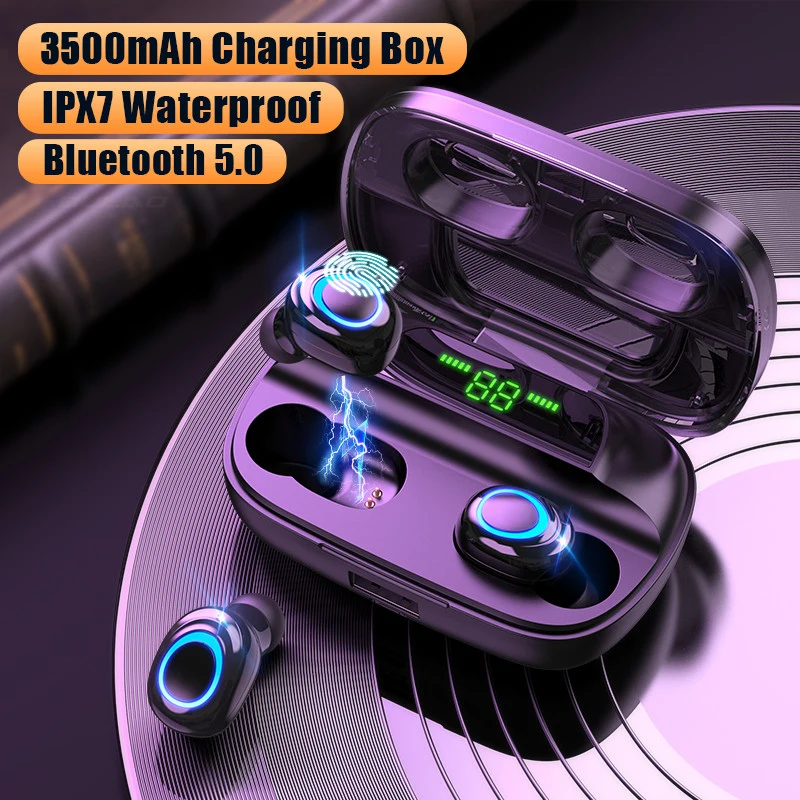 

Wireless Headphones Bluetooth V5.0 Earphones LED Display 3500mAh Charging Box with Microphone Waterproof Headphone Touch Control