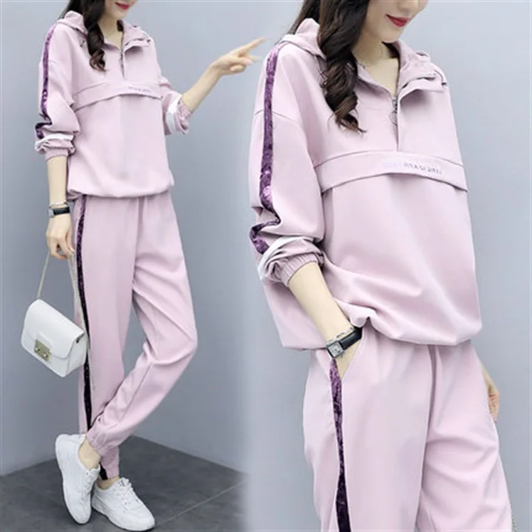 Pink Womens Tracksuit Set Sportswear Women 2 Piece Set Top And Pants