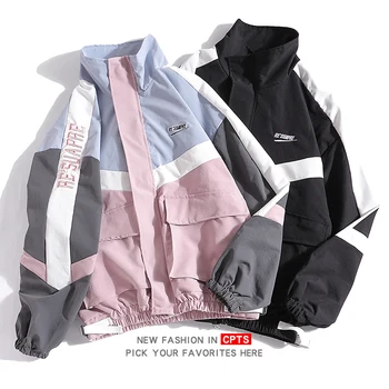

Jackets Women Patchwork Color Zippered Stand Collar Tracksuit Fashion OverCoats Hip Hop Female Streetwear Outwear