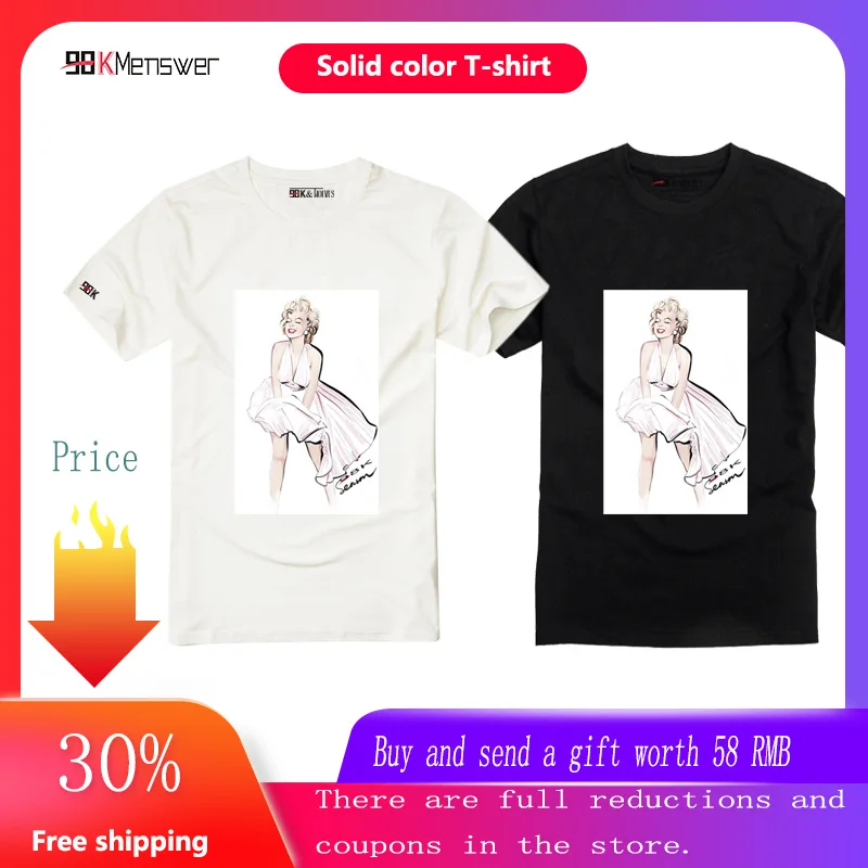 

Solid color T-shirt men's cotton short-sleeved creative Marilyn Monroe 3d printing casual white / black fashion clothing