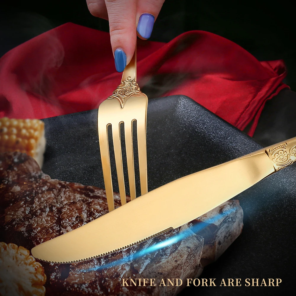 Retro Western Cutlery Dining Knives Fork Spoon Stainless Steel Dinnerware Engrave Relief Soup Dessert Luxury Tableware
