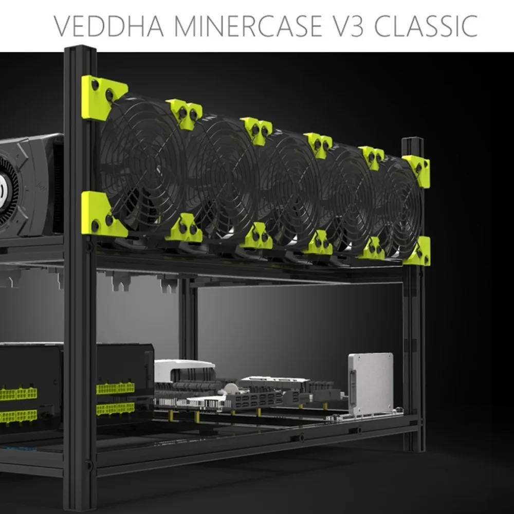 Высокопроизводительный Veddha V3C6 GPU Ферма для майнинга алюминиевый сплав Штабелируемый чехол до 6 GPU открытая воздушная рама Кронштейн