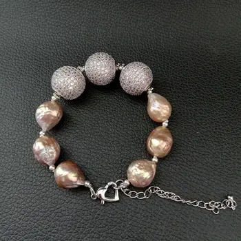

8" Natural Purple keshi Pearl Cz pave Bead Bracelet