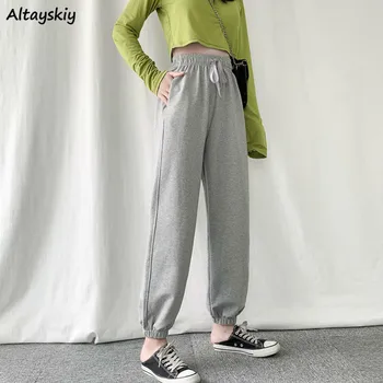 Pantalones bombachos de terciopelo para Mujer, pantalón holgado, color gris, con cintura elástica, hasta el tobillo