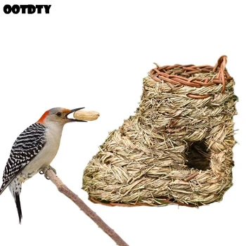 

Bird Nest Grass Bird Hut Cage Outdoor Hanging Canaries Nest Hideaway for Finch