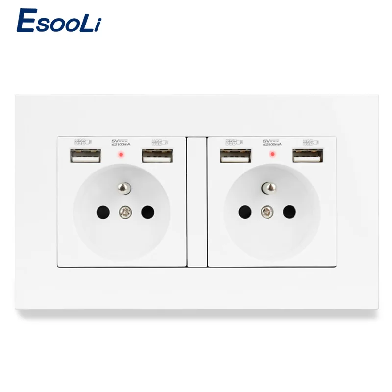 Настенная розетка Esooli 2 Gang французский стандарт PC пластиковая панель с зарядным