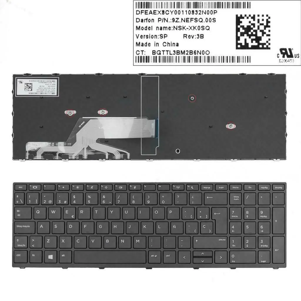 

Keyboard for HP Probook 450 G5 455 G5 470 with Black Frame Spanish SP