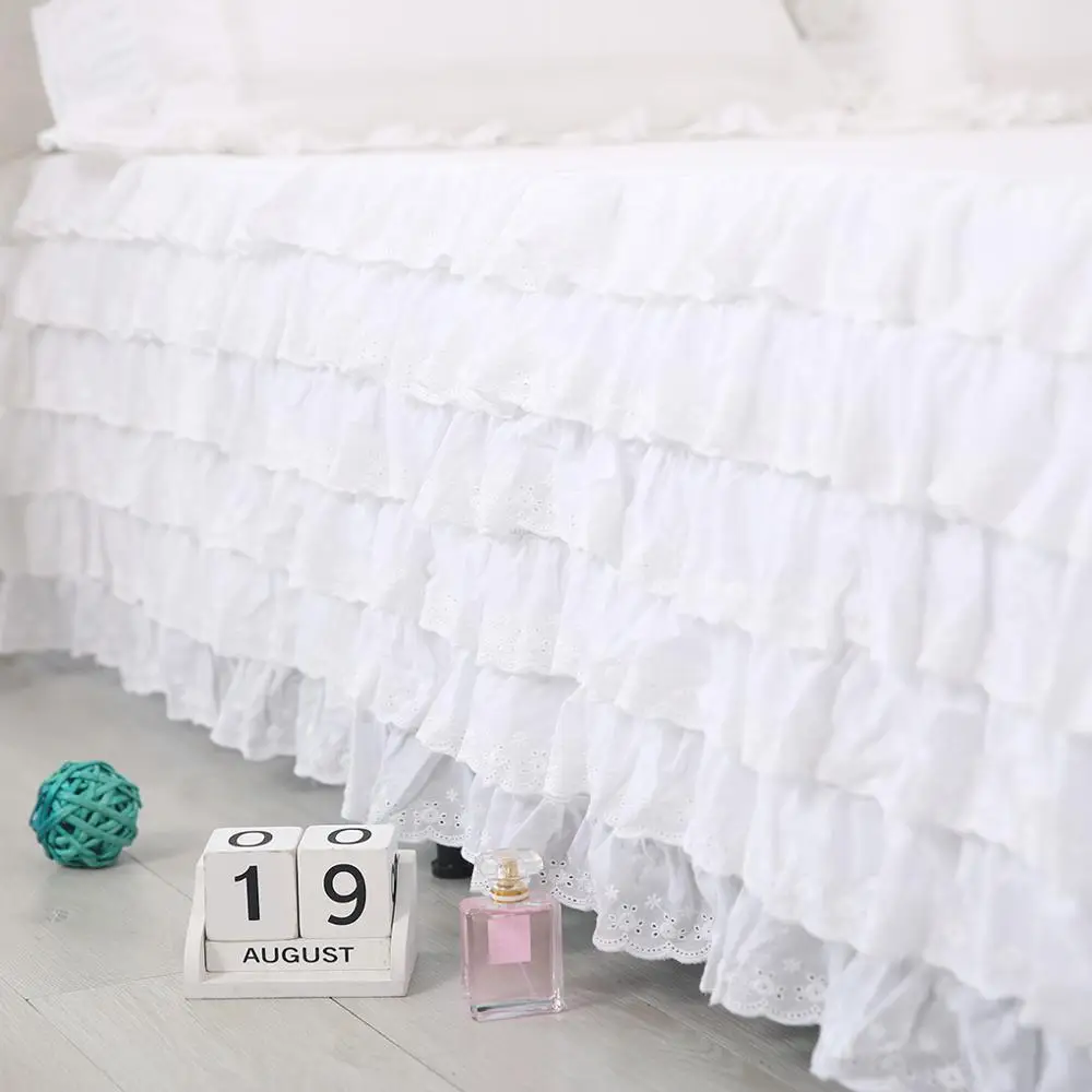Корейская принцесса 6 слоев торта Чистый хлопок кровать Однотонная юбка белое кружево вышитое покрывало кровать фартук YYX