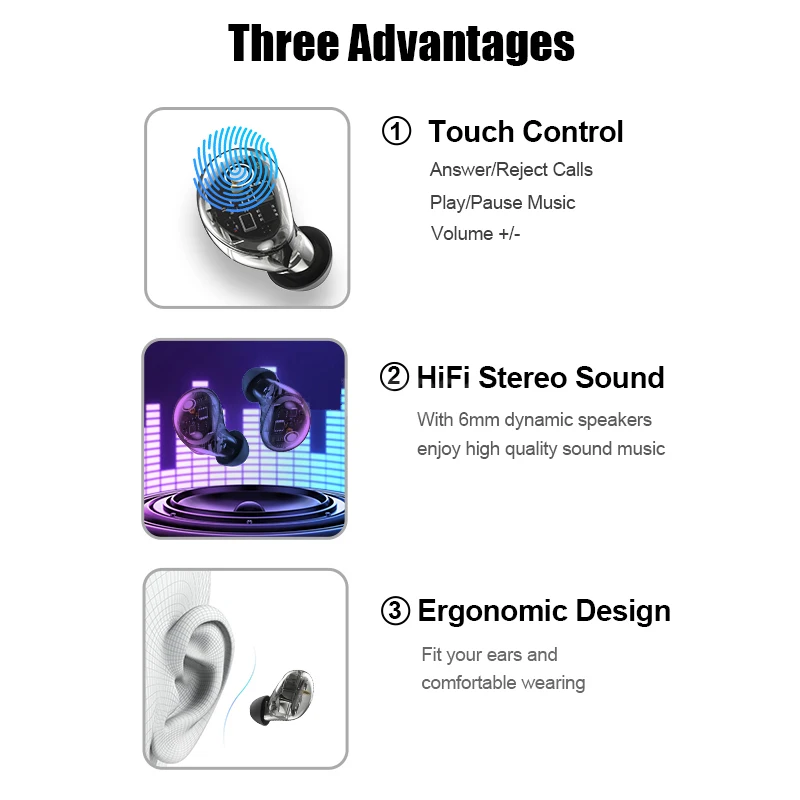 TWS X7 Bluetooth наушники 5,0 с сенсорным управлением настоящие беспроводные наушники водонепроницаемые Hifi Стерео шумоподавление наушники с микрофоном