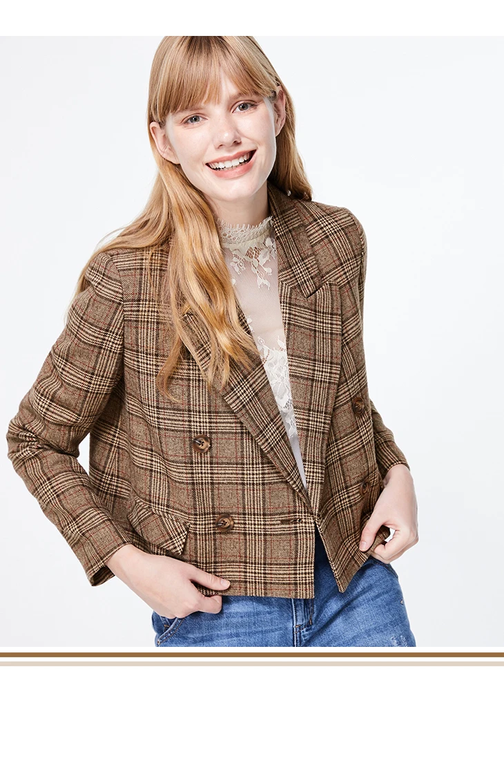 ONLY Autumn Winter Women's Short Checked Suit Jacket | 119308544