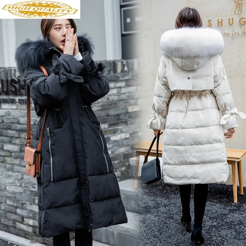 

2020 Winter Down Jacket Woman Hooded Big Fur Collar Korean Long Duck Down Coat Women Jackets Parka Chaqueta Mujer KJ2555