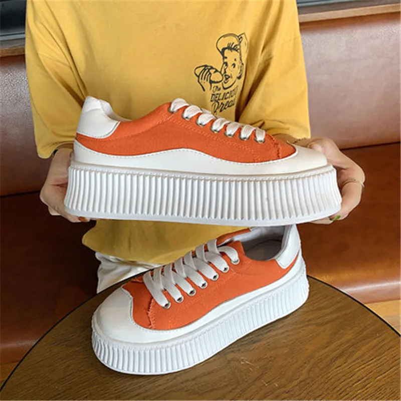 Модные женские кроссовки на платформе; сезон весна-осень; женская яркая повседневная легкая обувь; дышащая обувь для папы; zapatos mujer - Цвет: Оранжевый