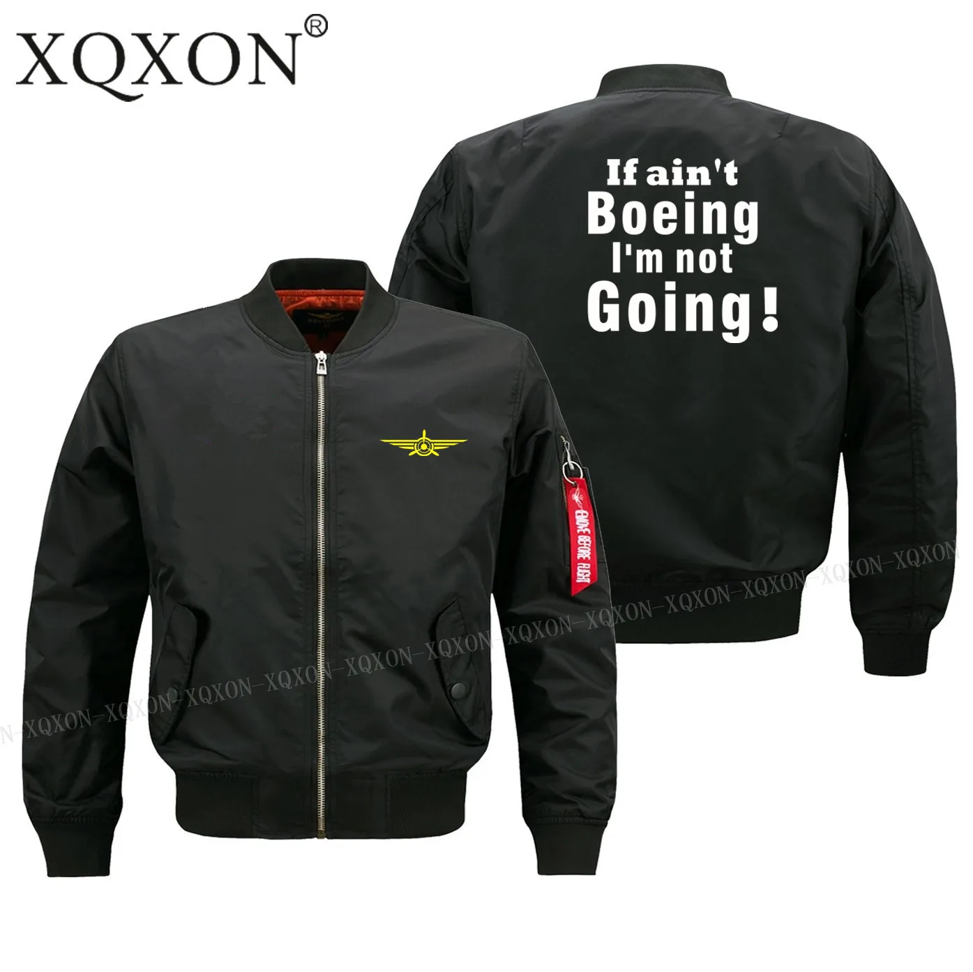 XQXON-, новинка, куртка пилота с принтом, If't Boeing, I'm Not Going, мужские пальто, куртки(на заказ), мужские куртки, пальто J612 - Цвет: Black thin