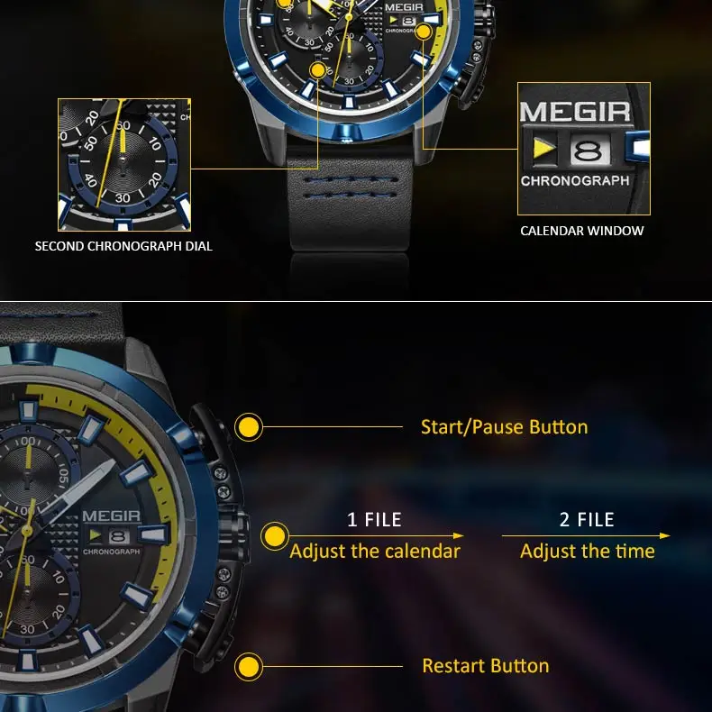 Megir высокое качество хронограф мужские спортивные часы люксовый бренд водонепроницаемые мужские часы кварцевые модные наручные часы