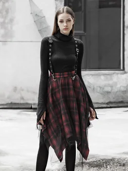 

PUNK RAVE Plaid Design Sense Concealed Skirt Skirt Slim Female Strap Skirt Punk Dark Tide Skirt