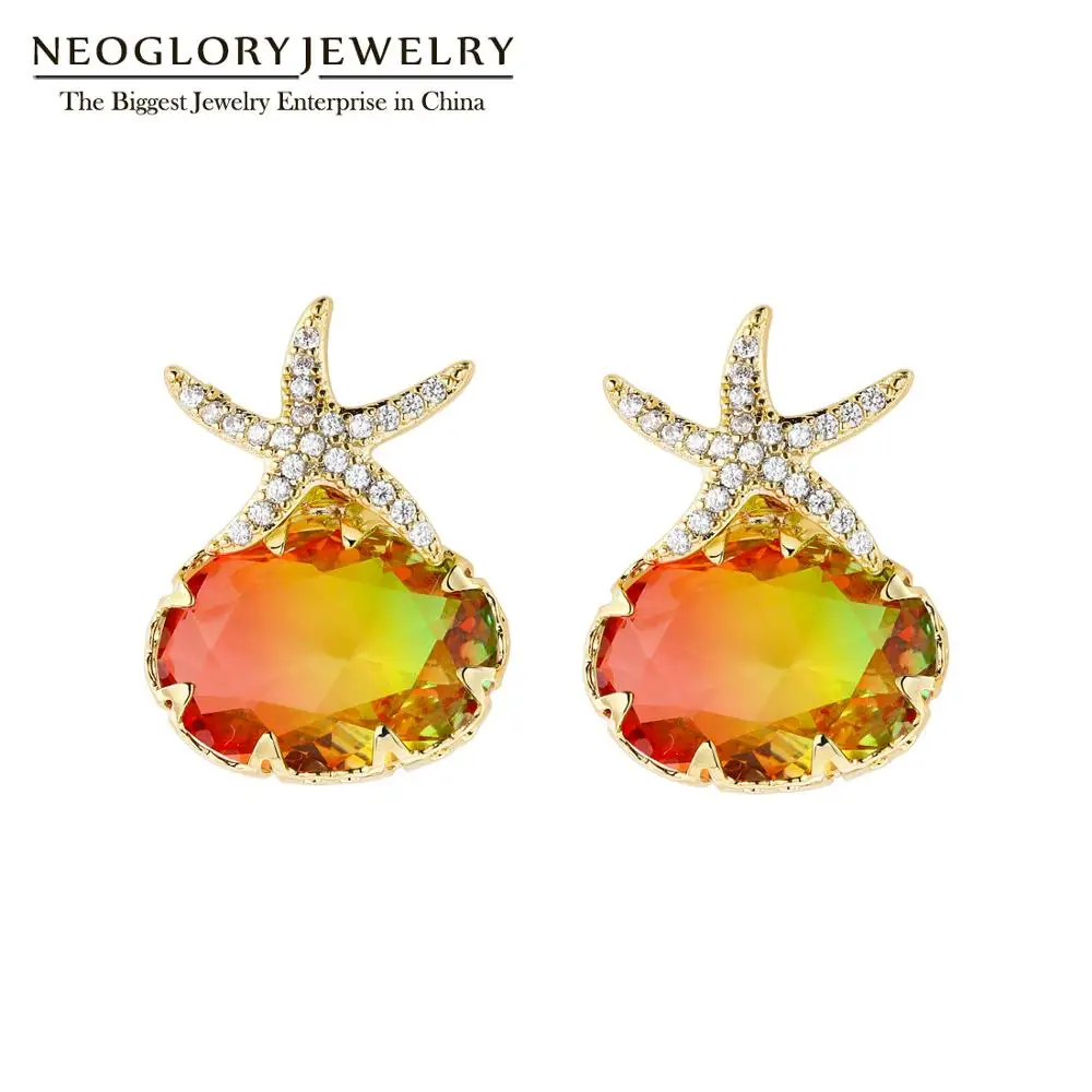 

Neoglory Gorgeous Top Level Shinnng Zircon Cover with Sea Star 2019 Female Earrings For Party Accessories High Quality Gift