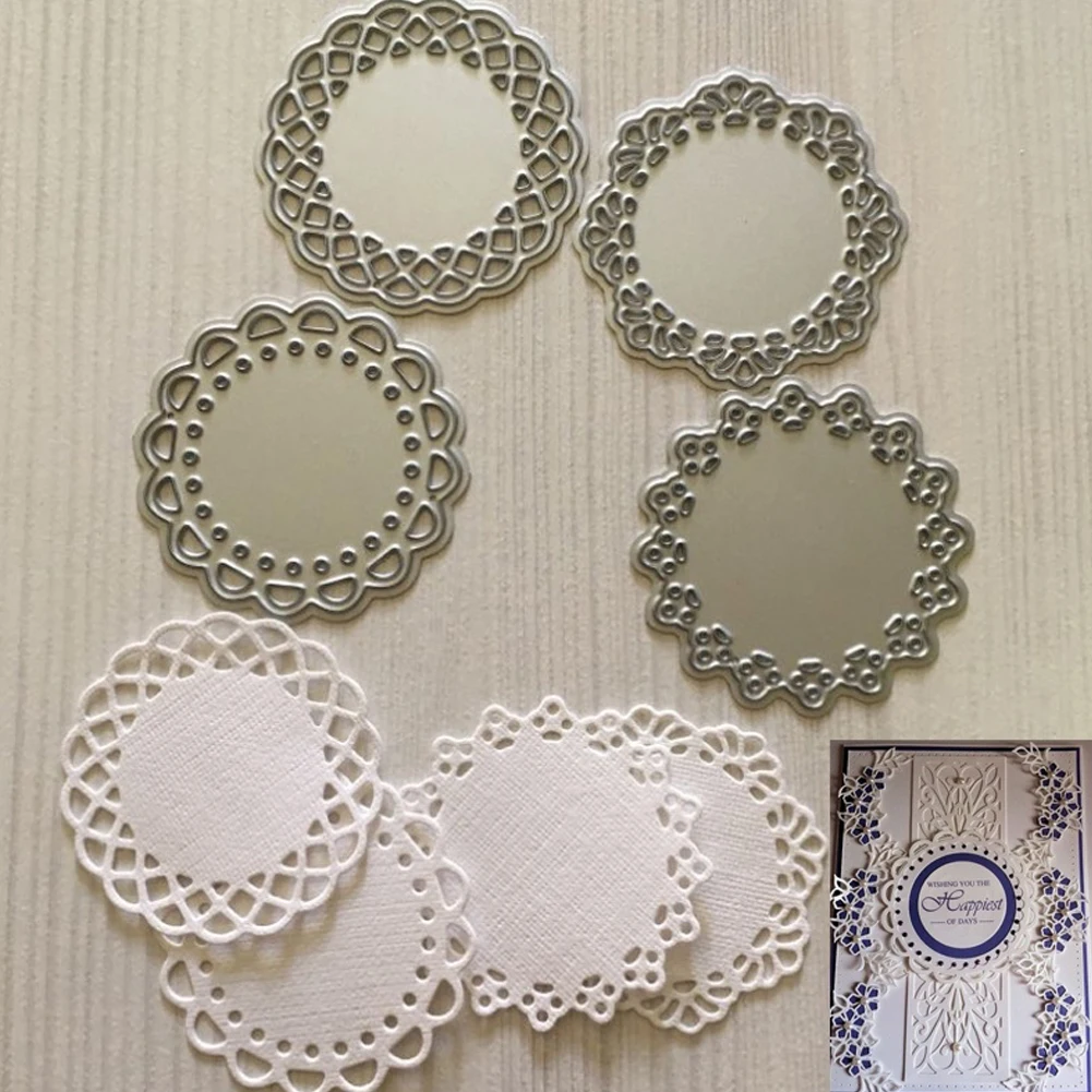 

4Pcs Lace Edge Circle Frame Metal Cutting Die Stencils for DIY Scrapbooking Album Decorative Embossing Hand-on Paper Cards 40FP