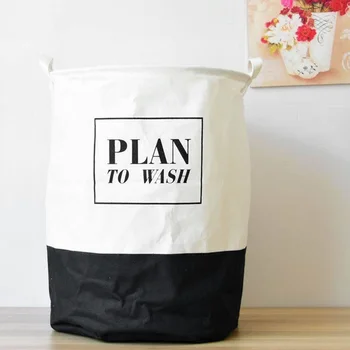 

Laundry Baskets Collapsible Waterproof Cotton Linen Foldable Laundry Hampers Household Organizer Baskets with Handles (Black & W