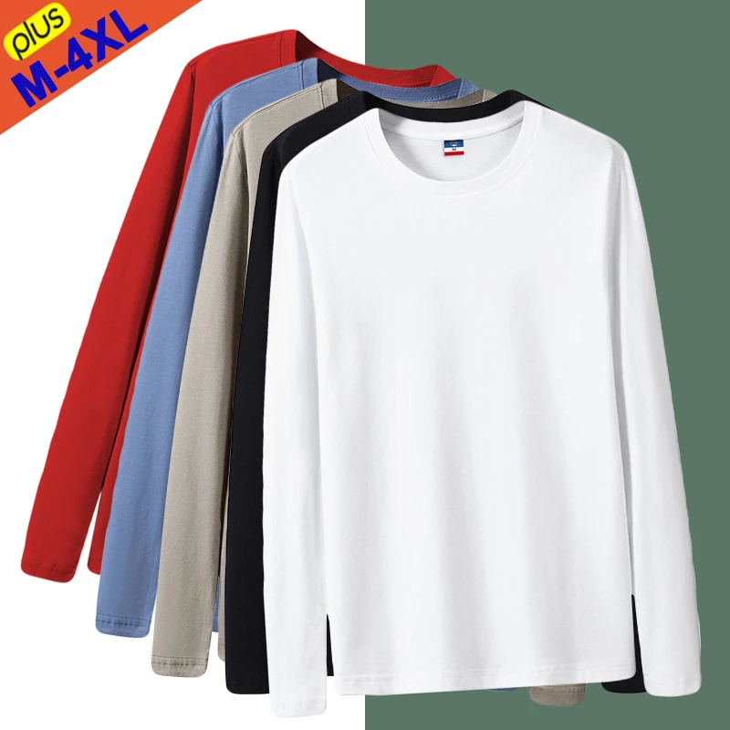 Camisetas lisas de algodón para hombre camisas básicas de manga larga, ajustadas, talla grande, envío gratis|Camisetas| - AliExpress