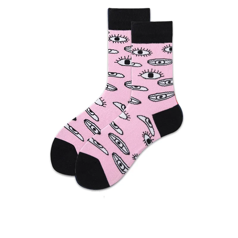 Женские носки, Забавные милые Мультяшные полосатые носки с пингвином, символом акулы, глазами, носом, квадратной планетой, счастливым японским Харадзюку, носки для скейтборда - Цвет: 10
