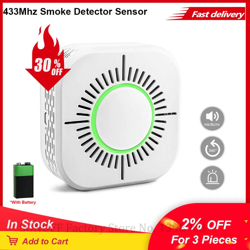 Sensor Detector de humo RF de 433Mhz, alarma de seguridad inteligente para  el hogar, funciona con SONOFF RF Bridge eWeLink - AliExpress