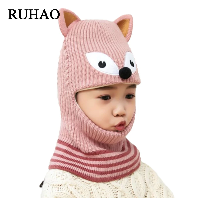 

New Winter Children Knitted Hat Ring Scarf Sets Kids Warm Baby Plus Velvet Thick Soft Cap Boys Girls Fleece Lining Beanies