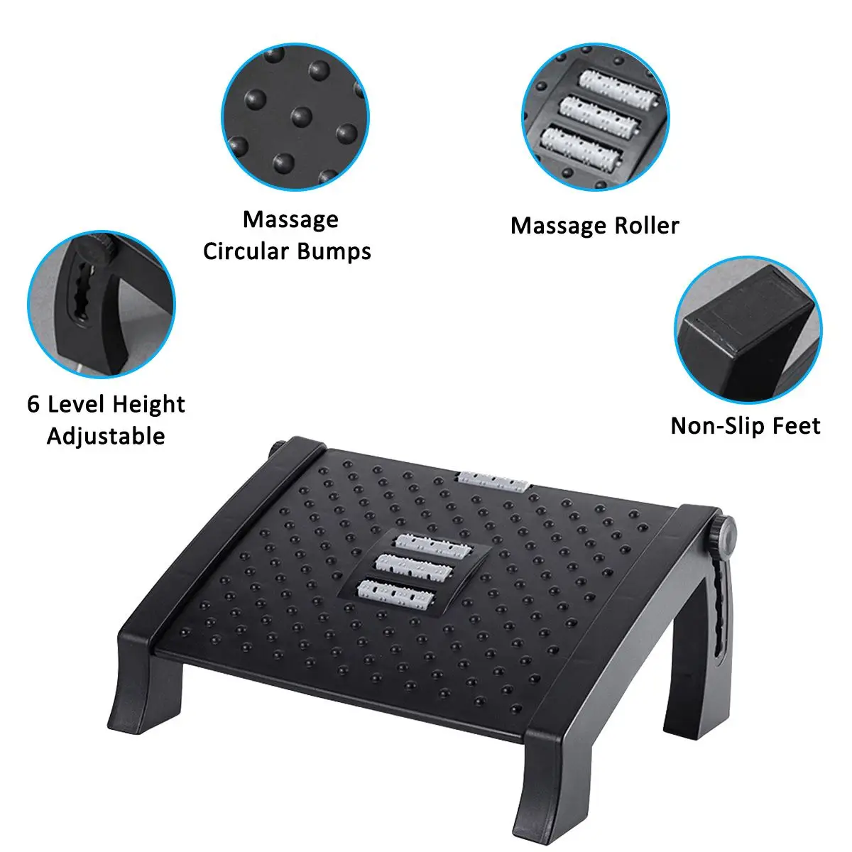 

Under Desk Foot Rest with Massage Surface Adjustable Footrest Comfortable Footstool for Office Home Relieve Foot Fatigue
