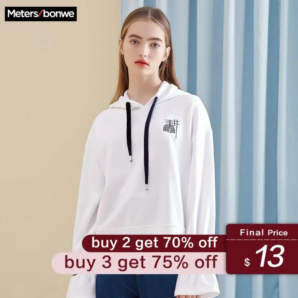 

Metersbonwe Hoodies For Female Solid Color Casual Hooded Hoodies Flare Sleeve women's Hoodies for office lady 721599