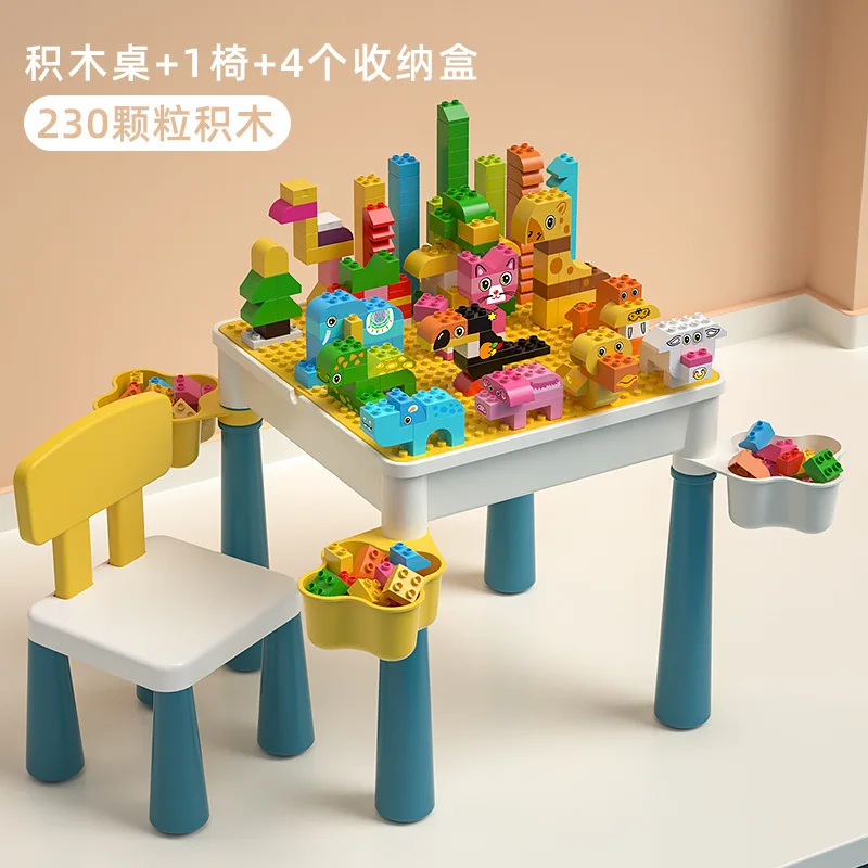 

Kids Multi Activity Table stacking block 100 pcs Large Building Educational Study Desk Learning Bricks Toys For Children