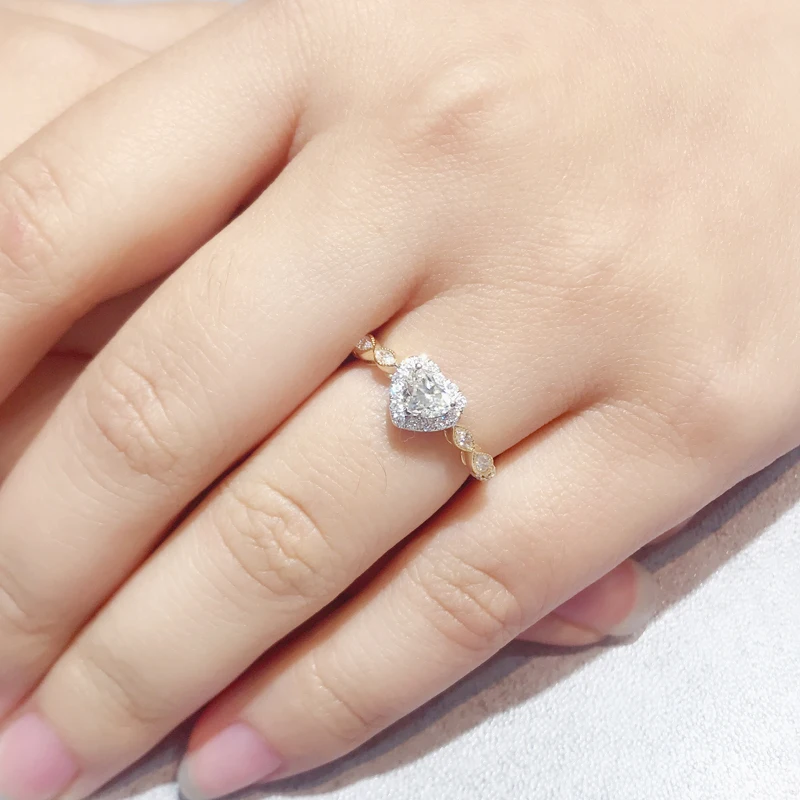 10k 14k желтое золото 0.5ct 5 мм в форме сердца Moissanite кольцо DEF цвет VVS1 обручальное кольцо для женщин